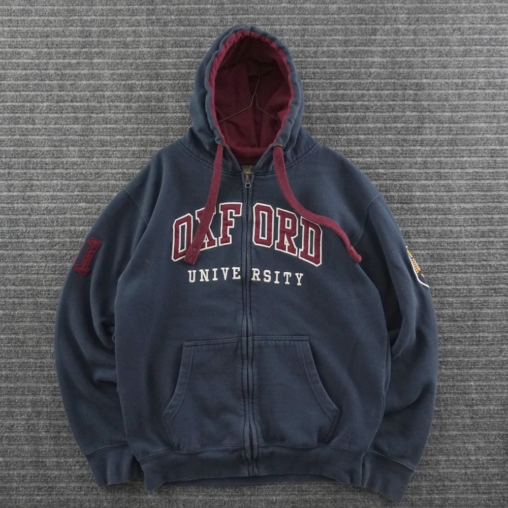 VTG Oxford University Zip Hoodie Mens XL Navy Blue Embroidered Collegiate